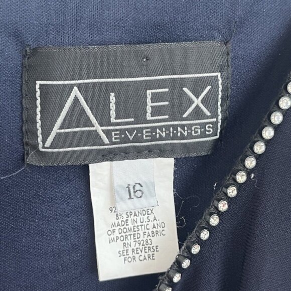 Alex Evenings 16 Long Maxi Dress Navy Blue Ruched Sleeveless Embellished Formal - Picture 3 of 15